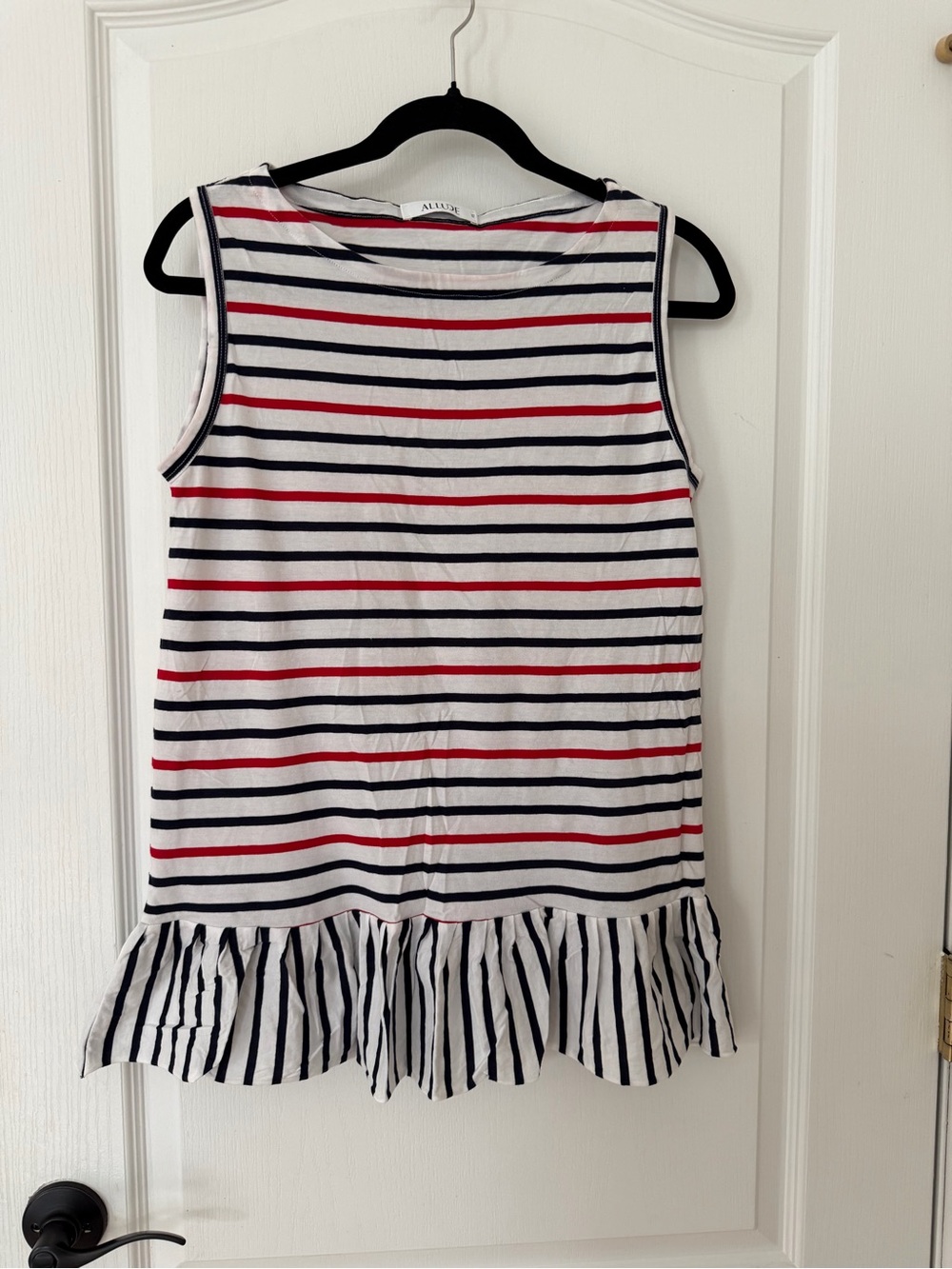 Allison & Taylor Sleeveless Striped Tank Top in White, Navy & Red